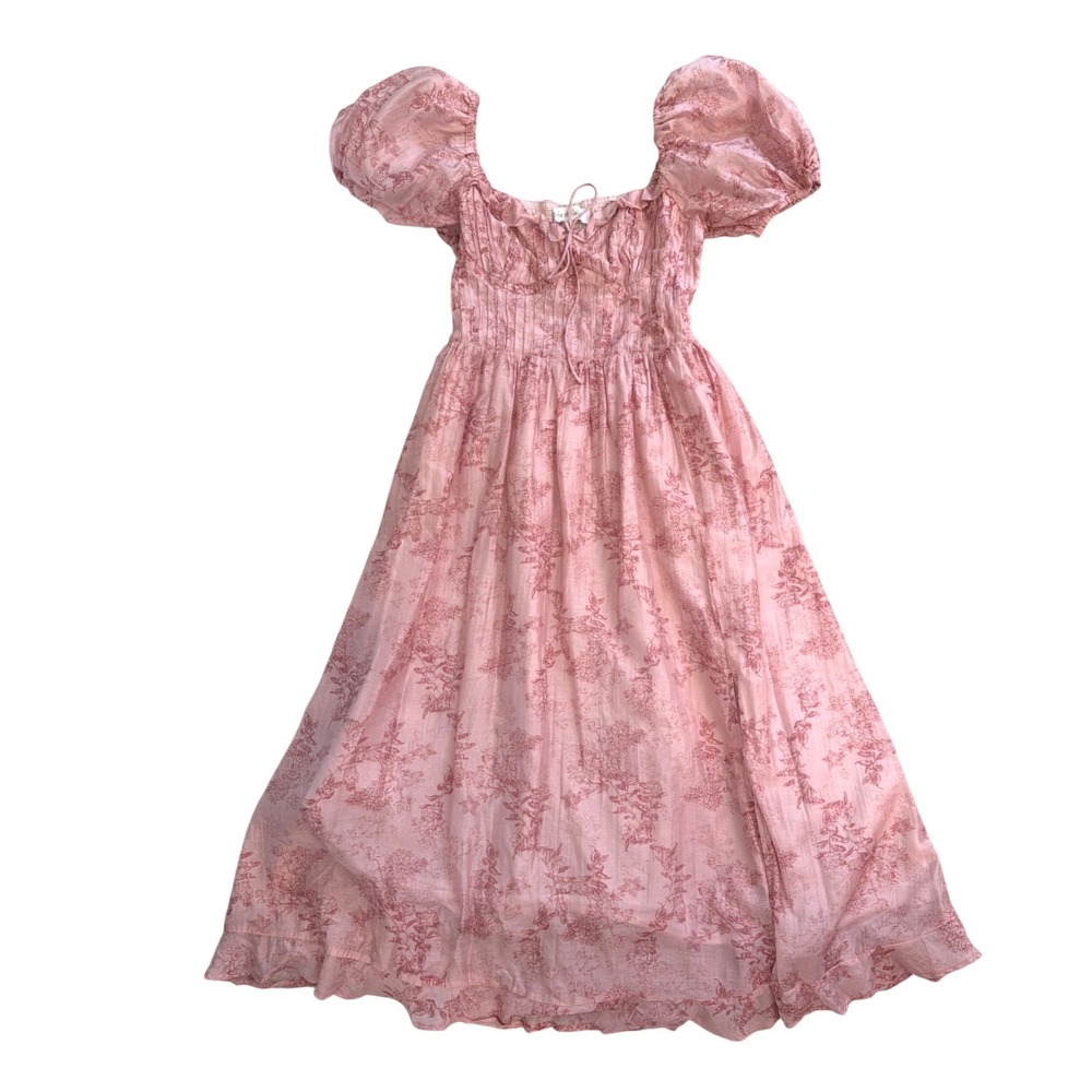 Sofie the Label Pink Floral Puff Sleeve Midi Dress Smocked Cottagecore Fairy S